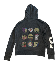 Butter Supersoft girls rhinestone emoji zip hoodie M(8-10)