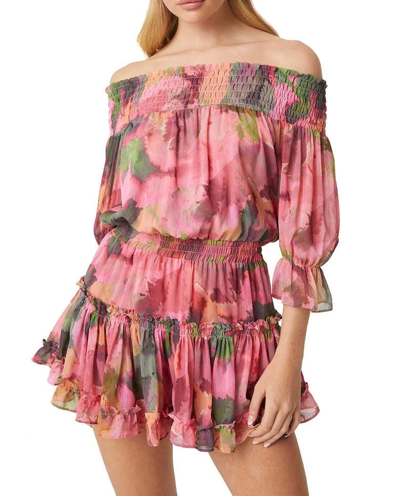 misa los angeles off the shoulder dress $360 MISA Los Angeles Womens Black Micaela Off-The-Shoulder Chiffon Dress Size M