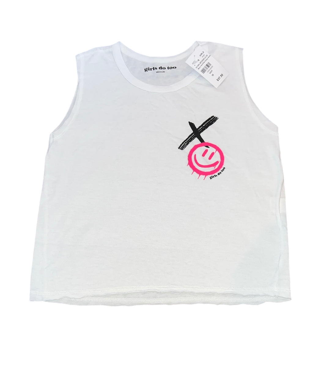 Girls Do Too happy face muscle tank M(10-12) NEW