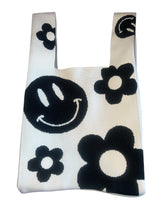 Novelty knit flower & happy face bag NEW