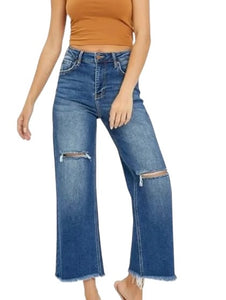 Risen women’s high rise wide leg cropped fray jeans 24/0