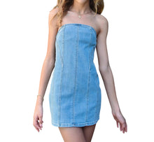 Katie J NYC junior Rome strapless denim dress M NEW