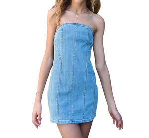 Katie J NYC junior Rome strapless denim dress M NEW