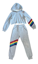 Lola & The Boys girls 2pc cropped rainbow sequin sweatsuit 8
