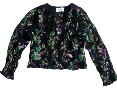 Ba$sh women’s Angelo metallic floral cropped peasant top 3(L)