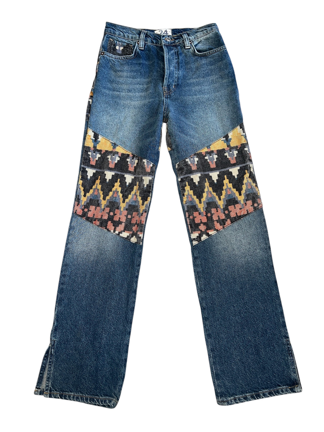 Free People women’s Rocky Mountain patchwork straight leg jeans 24