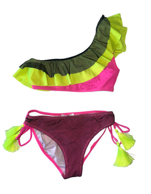 Nessi Byrd Kids girls 2pc asymmetrical ruffle bikini 12