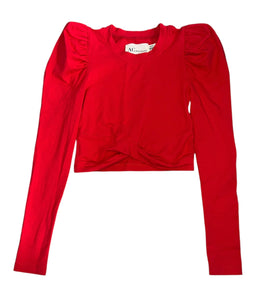 AC Rendón girls puff sleeve twisted hem cropped top 9-10