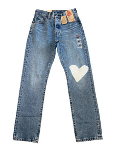 Levi’s 501 Original Field Notes woman’s hi rise heart patch straight leg jeans 25 x 30 NEW