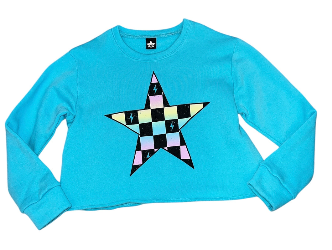 Pixie Lane girls checkered star graphic cropped sweatshirt 9-10