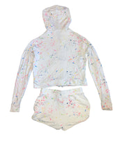 Flowers By Zoe girls 2pc distressed splatter zip hoodie & shorts set XL(14)