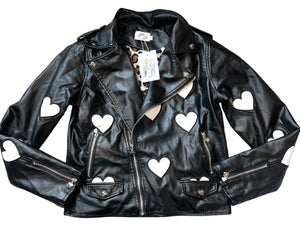 Lola & The Boys women’s vegan leather I Heart You moto jacket S NEW