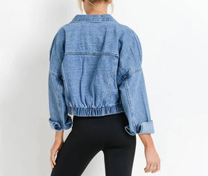 Mono B women’s cropped raw hem denim jean jacket L