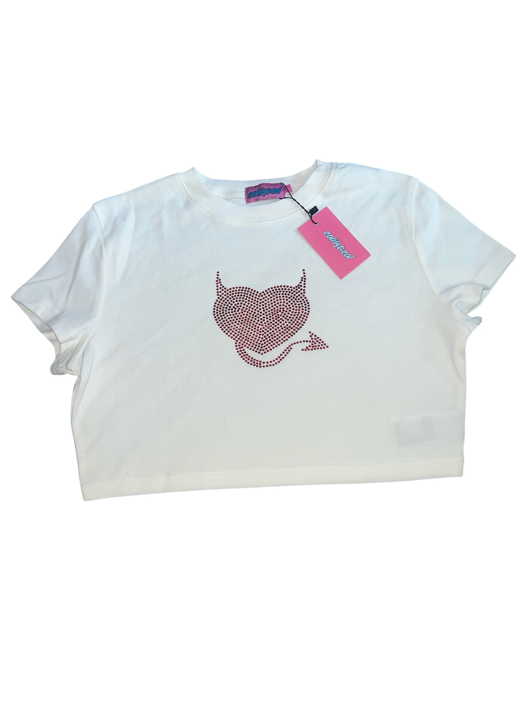 Edikted juniors/women’s rhinestone devil heart crop tee L NEW