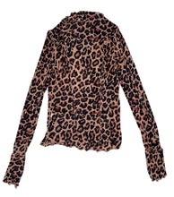 Free People women’s sheer mesh leopard ruffle turtleneck XS