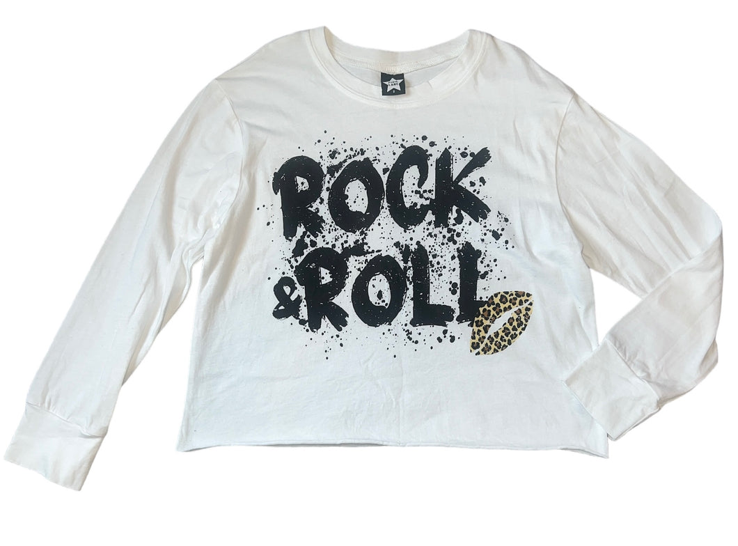 Pixie Lane girls Rock & Roll splatter long sleeve cropped tee 8