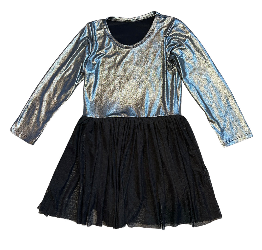 Little girls metallic long sleeve tulle dress 5