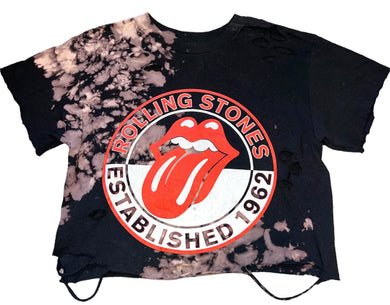 Rolling Stones women’s bleach dyed ripped graphic cropped tee M