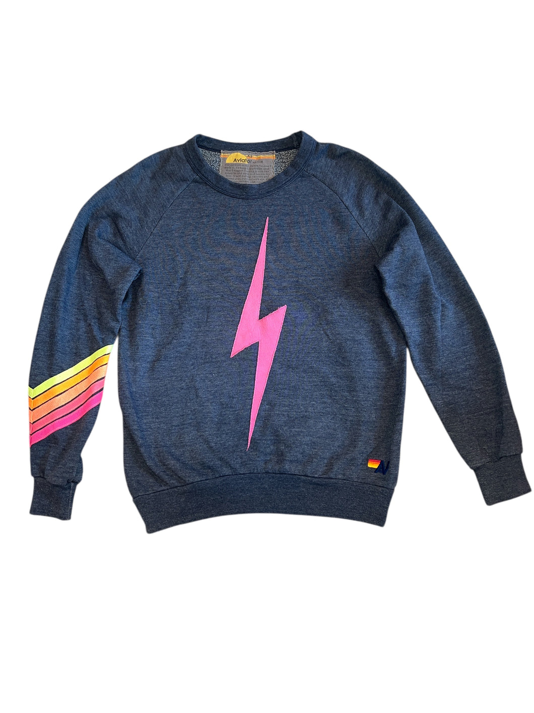 Aviator Nation women’s neon chevron stripe bolt cropped sweatshirt XS