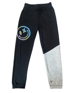 Pixie Lane girls color block jogger sweatpants with airbrush happy face 7