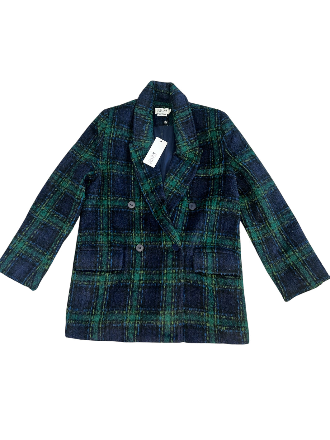 Molly Bracken women’s checked woven wool blend blazer jacket XS NEW