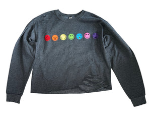 Jerzees Nublend girls custom distressed embroidered happy face sweatshirt L(14-16)