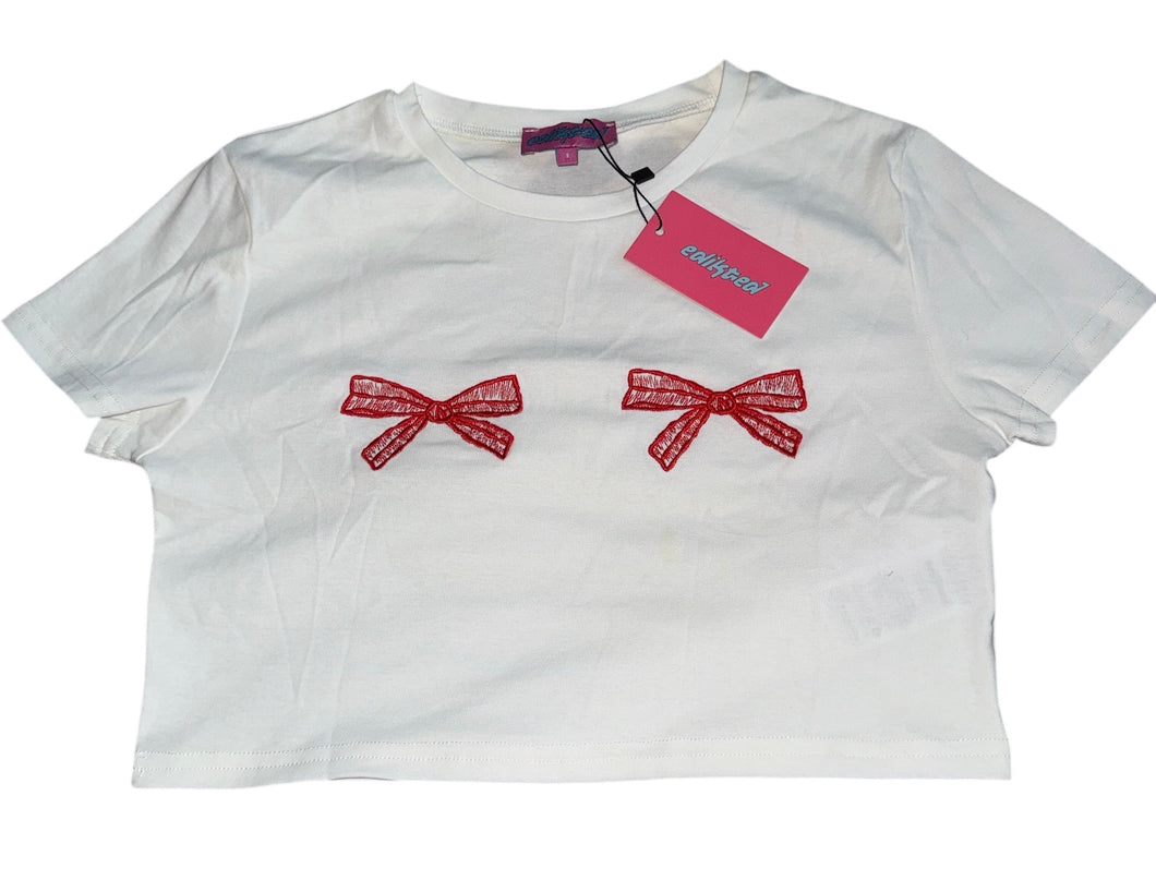 Edikted junior/women’s embroidered bows cropped tee S NEW