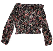 Aqua women’s floral cropped peasant blouse L