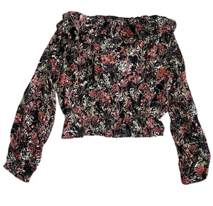 Aqua women’s floral cropped peasant blouse L