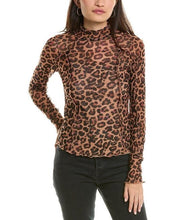 Free People women’s sheer mesh leopard ruffle turtleneck XS