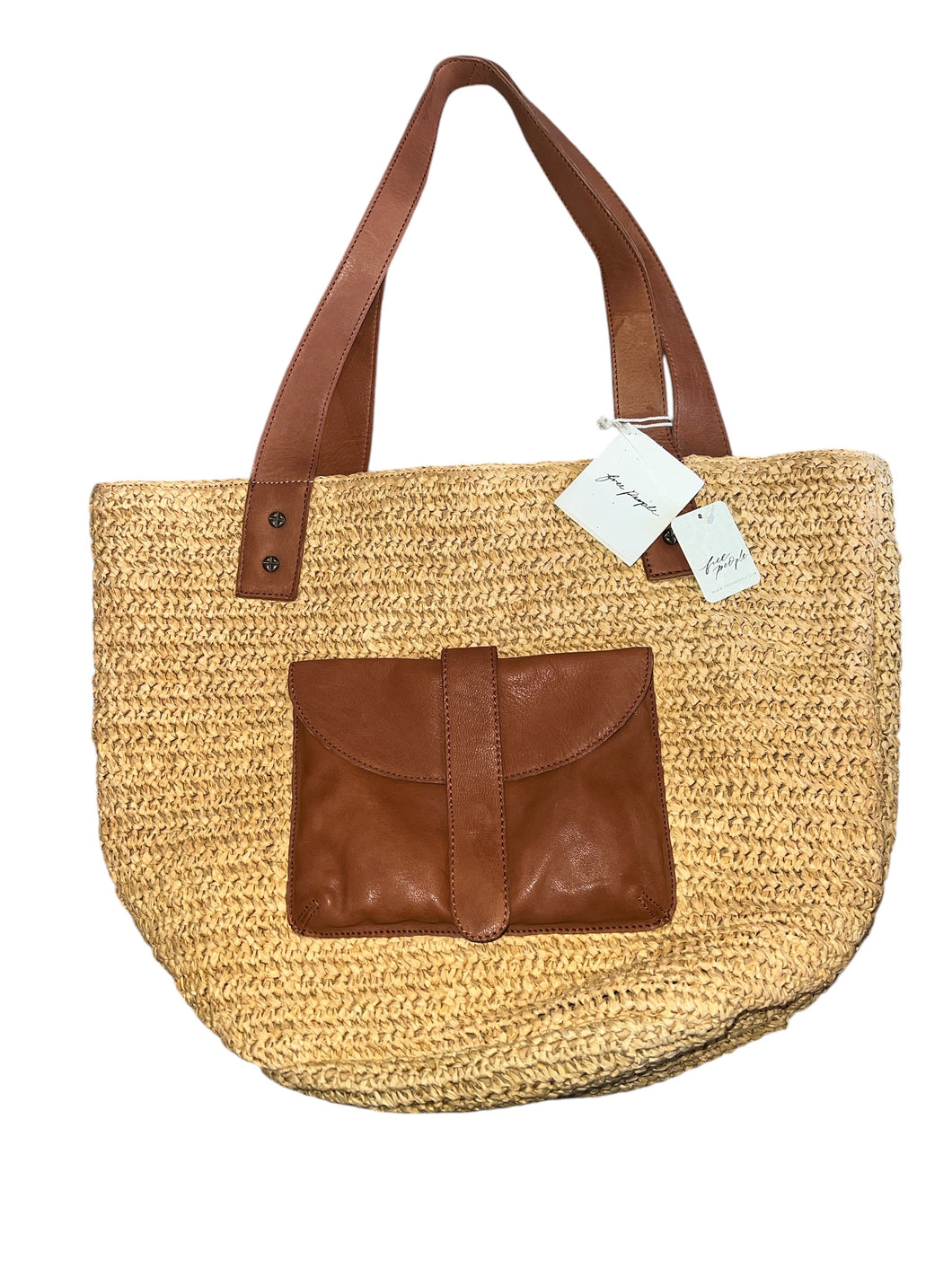 Free People En Riva Raffia straw and leather tote bag NEW