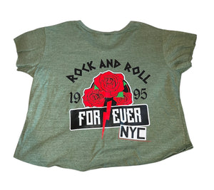 Lucy girls Rock & Roll Forever NYC graphic cropped tee M(10-12)