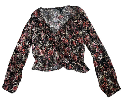Aqua women’s floral cropped peasant blouse L