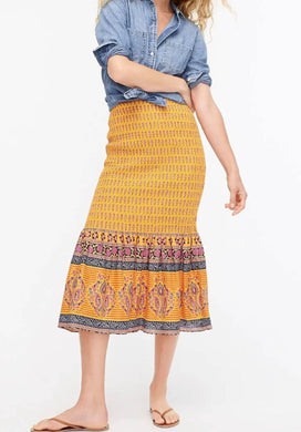 J Crew women’s smocked mermaid skirt in sunny print 00 NEW