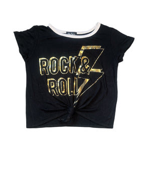 Miss Popular girls Rock & Roll knotted ringer tee 7-8