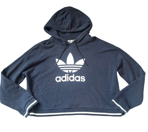 Adidas women’s boxy cropped logo hoodie sweatshirt L