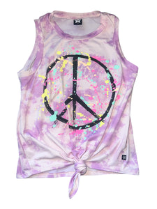 Pixie Lane girls 2pc knotted tie dye splatter peace tank & shorts set 11-12