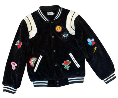 Lola & The Boys girls All About The Patch corduroy varsity jacket 10