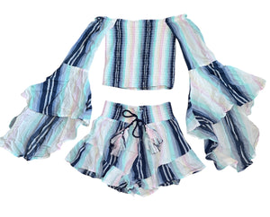 Surf Gypsy girls 2pc smocked blouse and tassel shorts set S