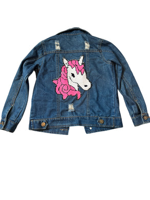 Lola & The Boys girls flip sequin unicorn denim jacket 4