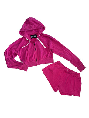 Katie J NYC tween girls 2pc Dylan cropped hoodie & shorts set XL(14)