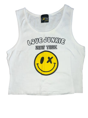 Love Junkie girls New York cropped happy face tank L(12-14)