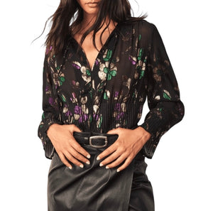 Ba$sh women’s Angelo metallic floral cropped peasant top 3(L)