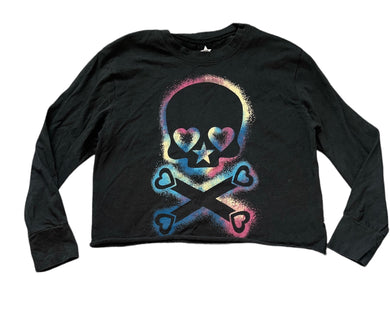 Pixie Lane girls airbrush skull graphic long sleeve cropped tee 8