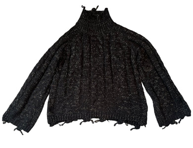 Elan women’s distressed mock neck bell sleeve sweater S