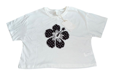 Zara girls embroidered flower cropped boxy tee 11-12 NEW