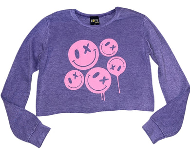 Love Junkie girls dripping happy face cropped sweatshirt L(14)