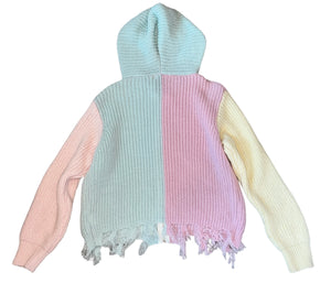 Tweenstyle By Stoopher girls colorblock distressed zip sweater hoodie 14