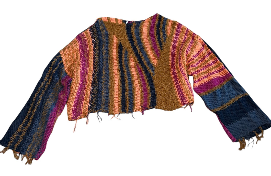 Free People women’s Baja cropped sweater in Tropical Nights combo S