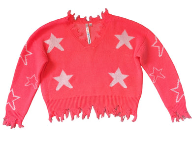 Malibu Sugar girls distressed cropped star sweater M(10)